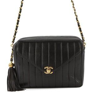 CHANEL Mademoiselle Chain Shoulder Bag with Tassel Bag Charm Lambskin Black